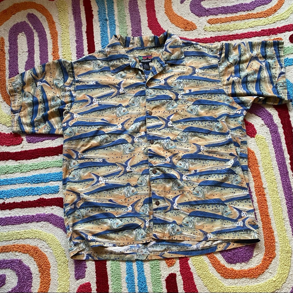 Vintage 1995 Pataloha Short Sleeve Mahi Mahi Hawaiian Button Up Shirt